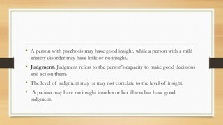 Levels Of Insight Mental Status Examination presentation.. | PPTX
