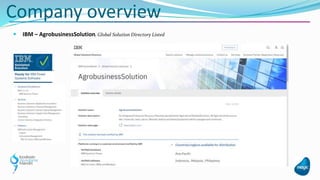  IBM – AgrobusinessSolution, Global Solution Directory Listed
Company overview
Speaking
company
Logo ere
 