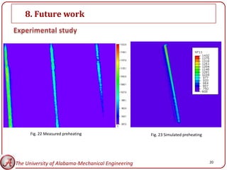 8. Future work




      Fig. 22 Measured preheating                  Fig. 23 Simulated preheating




The University of Alabama-Mechanical Engineering                                  20
 