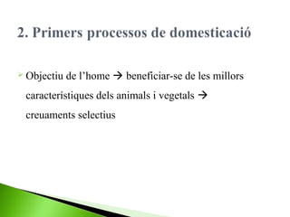 

Objectiu de l’home  beneficiar-se de les millors
característiques dels animals i vegetals 
creuaments selectius

 