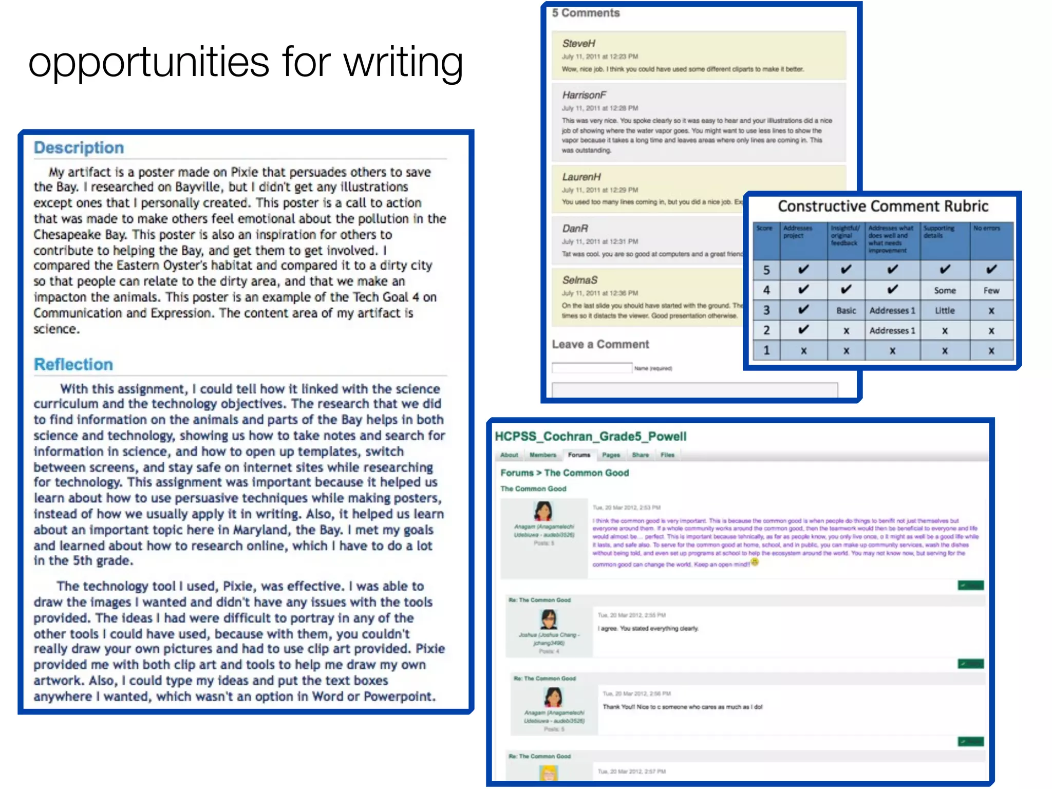 opportunities for writing
 