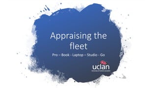 Appraising the
fleet
Pro – Book - Laptop – Studio - Go
 