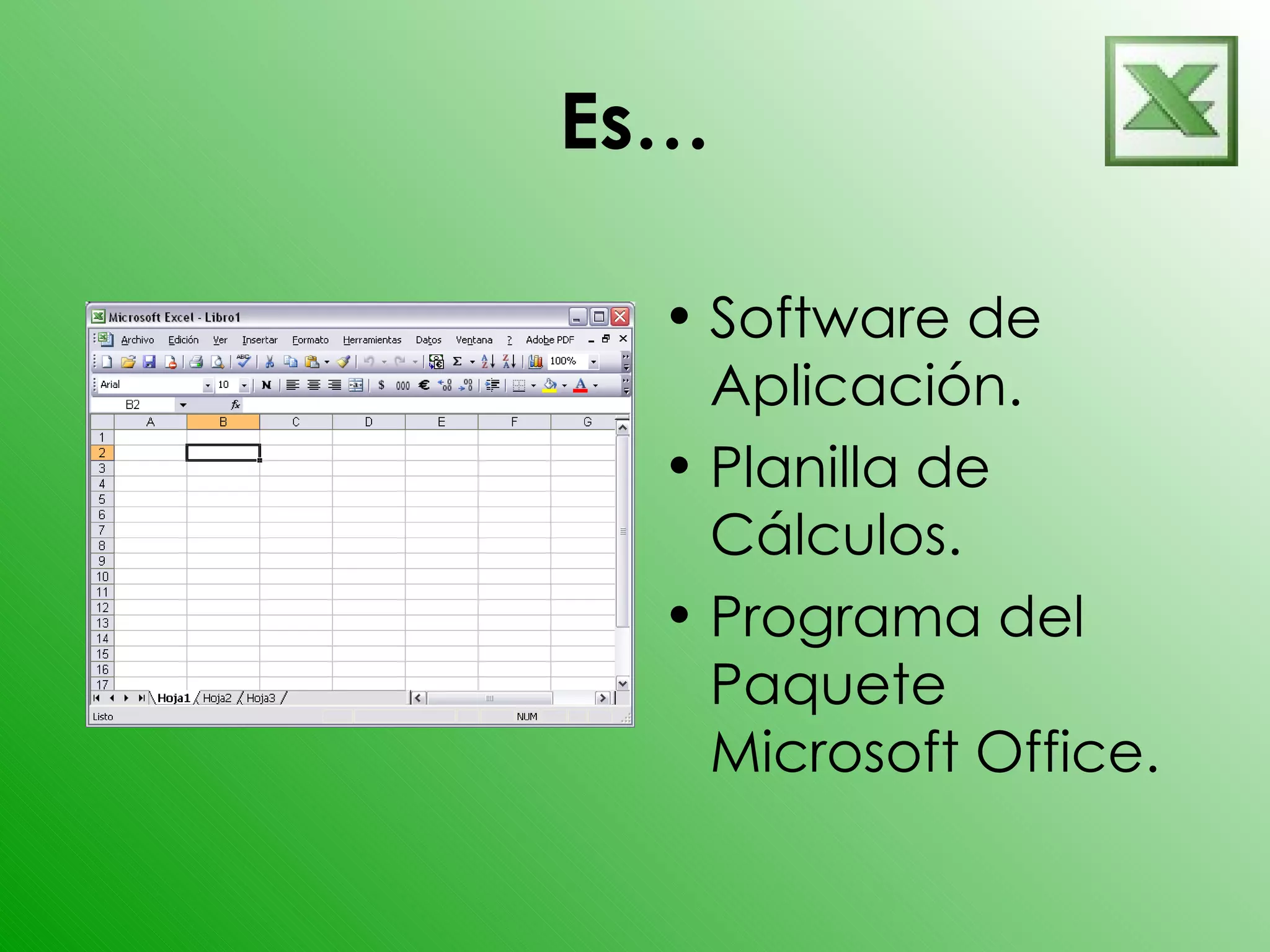 Es… Software de Aplicación. Planilla de Cálculos. Programa del Paquete Microsoft Office.