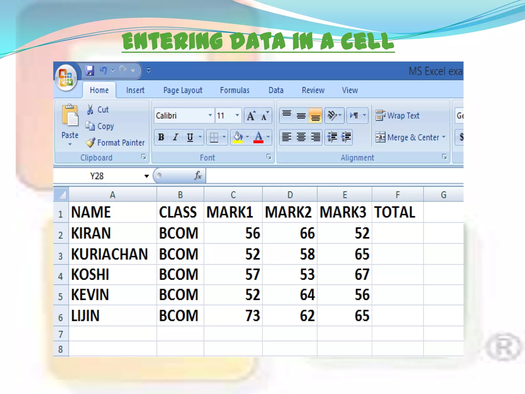 Entering data in a cell

 