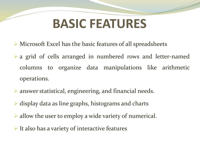 Ms excel ppt | PPTX | Computer Software and Applications | Computing