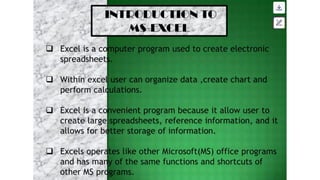 Microsoft Excel is a spreadsheet program used | PPTX