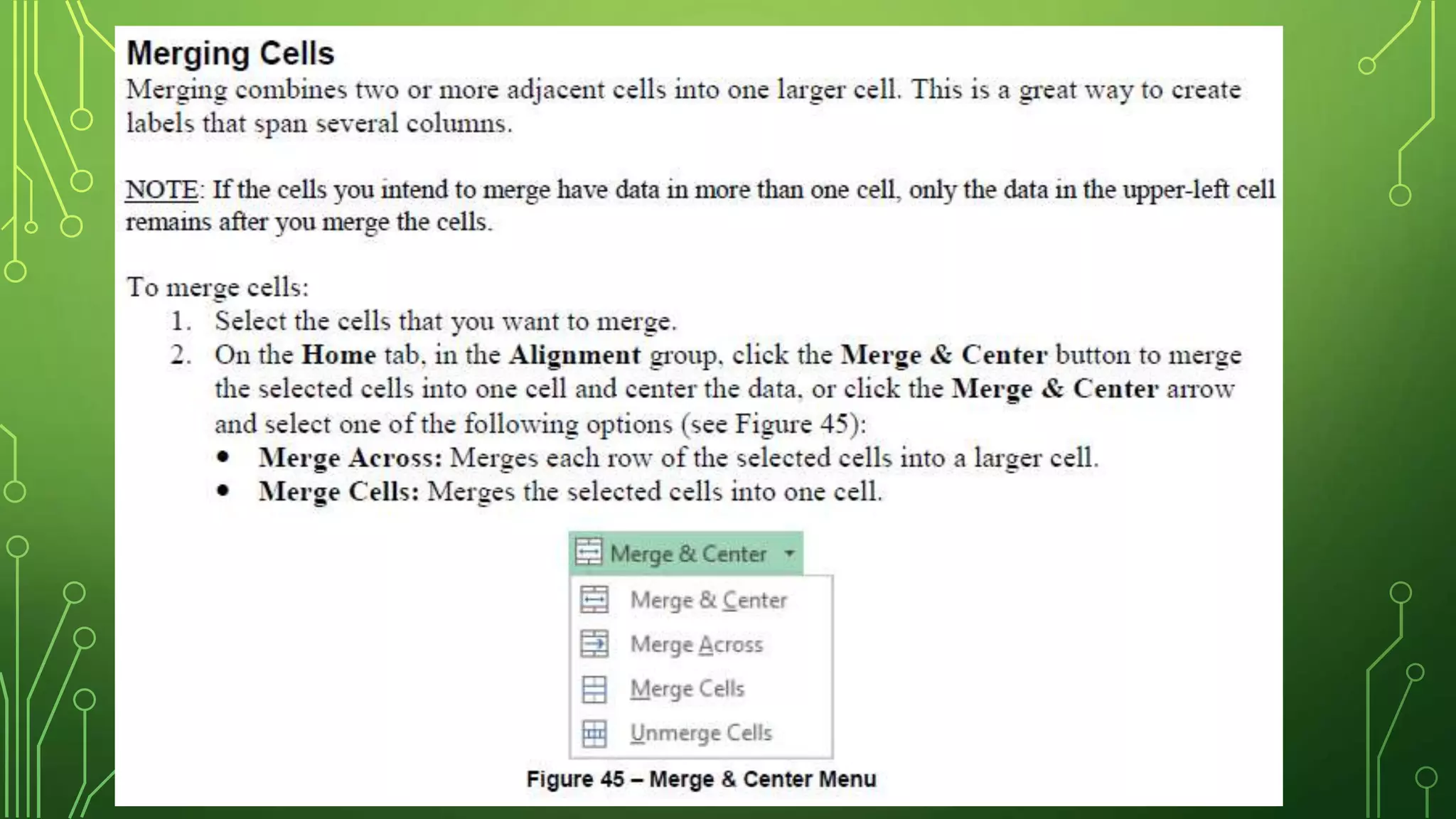 Ms excel 2013 formatting worksheets
