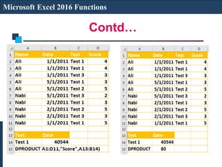 Contd…
Microsoft Excel 2016 Functions
 