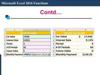 Contd…
Microsoft Excel 2016 Functions
 
