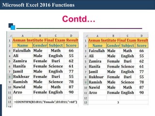 Contd…
Microsoft Excel 2016 Functions
 