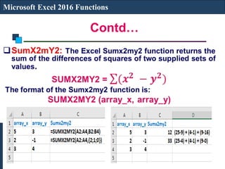 Contd…
Microsoft Excel 2016 Functions
 