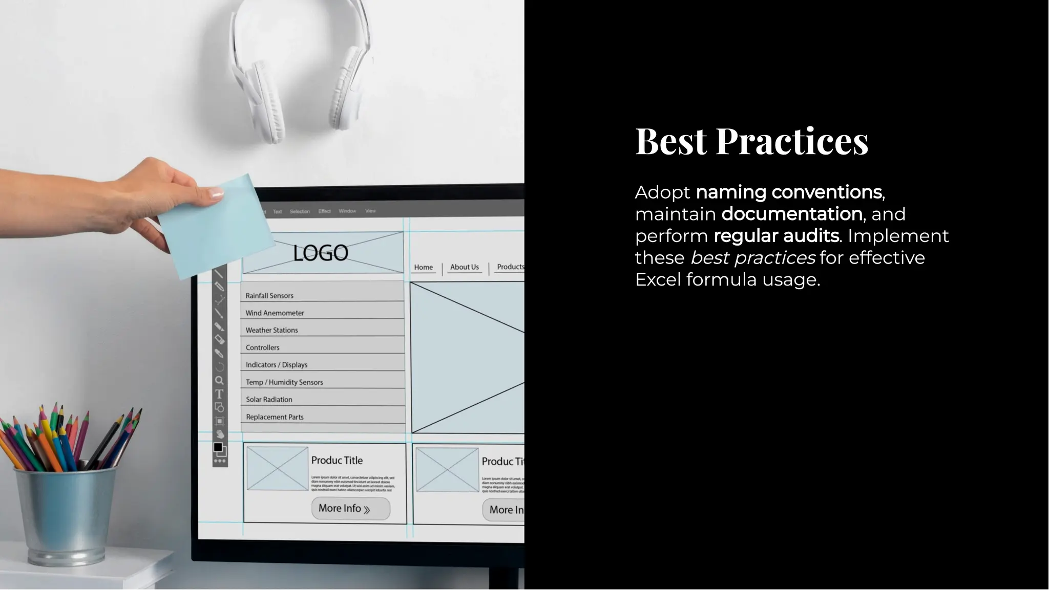 Best Practices
Best Practices
Adopt naming conventions,
maintain documentation, and
perform regular audits. Implement
these best practices for effective
Excel formula usage.
Adopt naming conventions,
maintain documentation, and
perform regular audits. Implement
these best practices for effective
Excel formula usage.
 