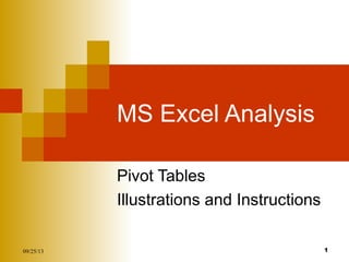 09/25/13 1
MS Excel Analysis
Pivot Tables
Illustrations and Instructions
 
