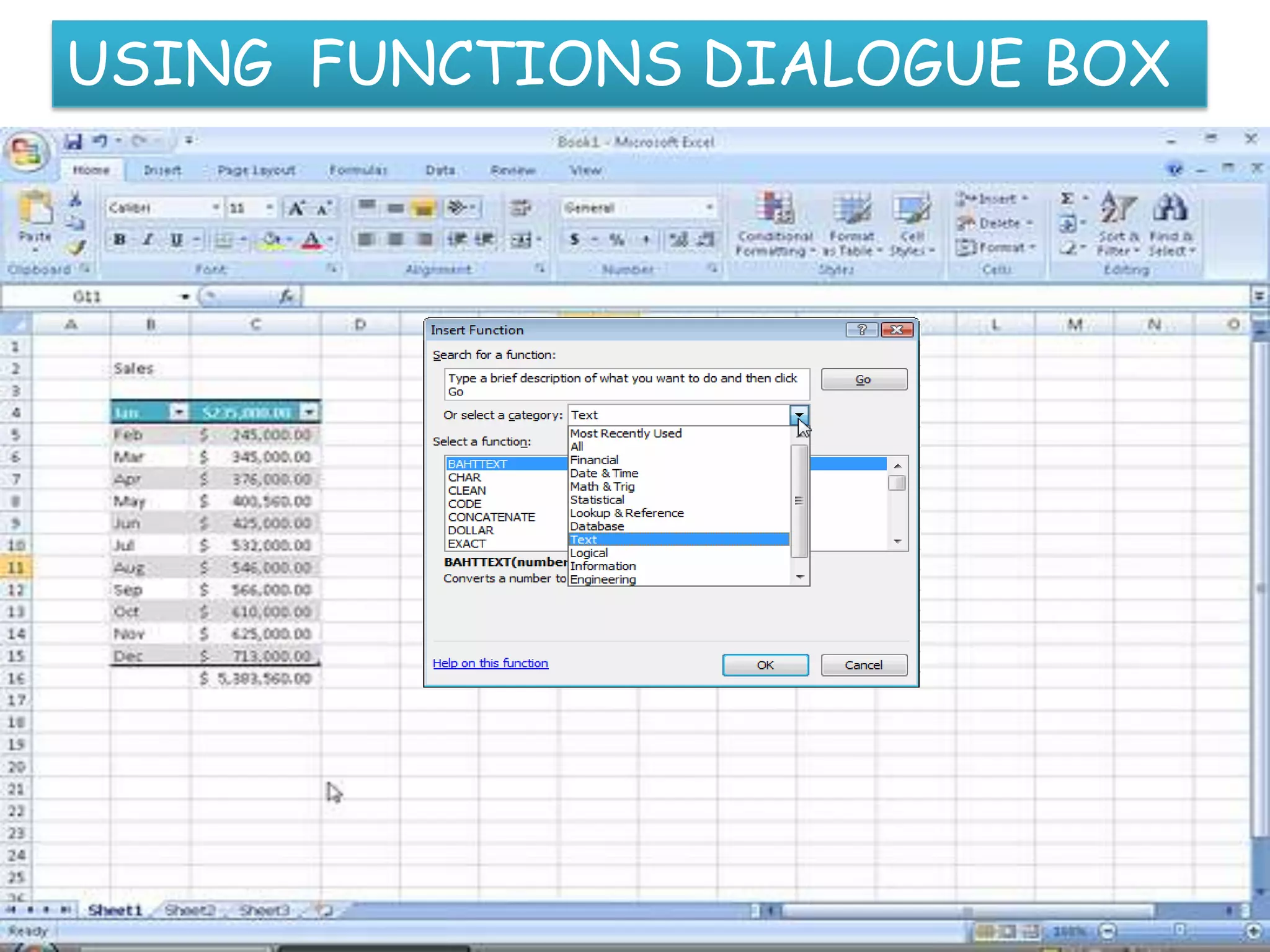 USING FUNCTIONS DIALOGUE BOX
 
