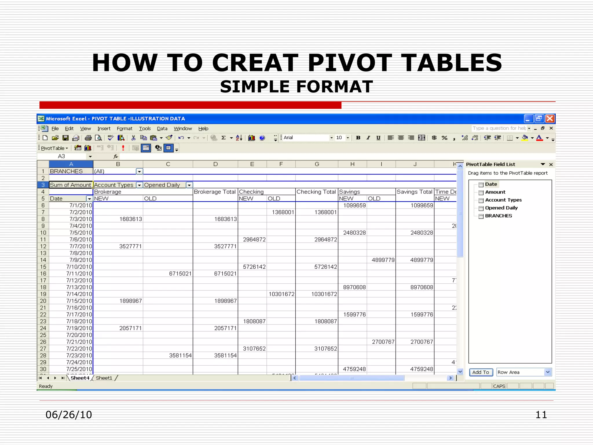 HOW TO CREAT PIVOT TABLES   SIMPLE FORMAT   