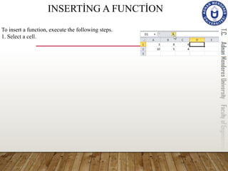 INSERTİNG A FUNCTİON
To insert a function, execute the following steps.
1. Select a cell.
 