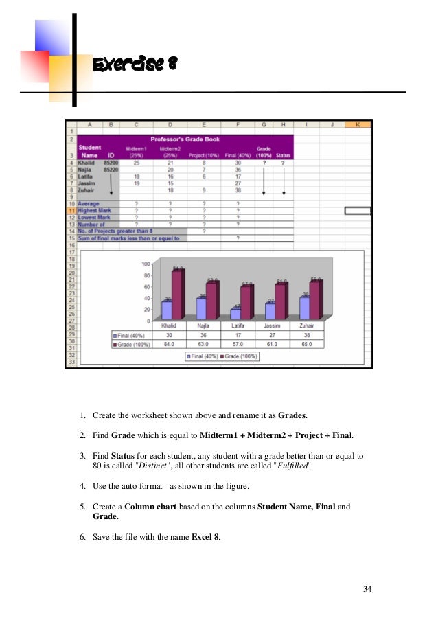 ms excel excersices excel project for students