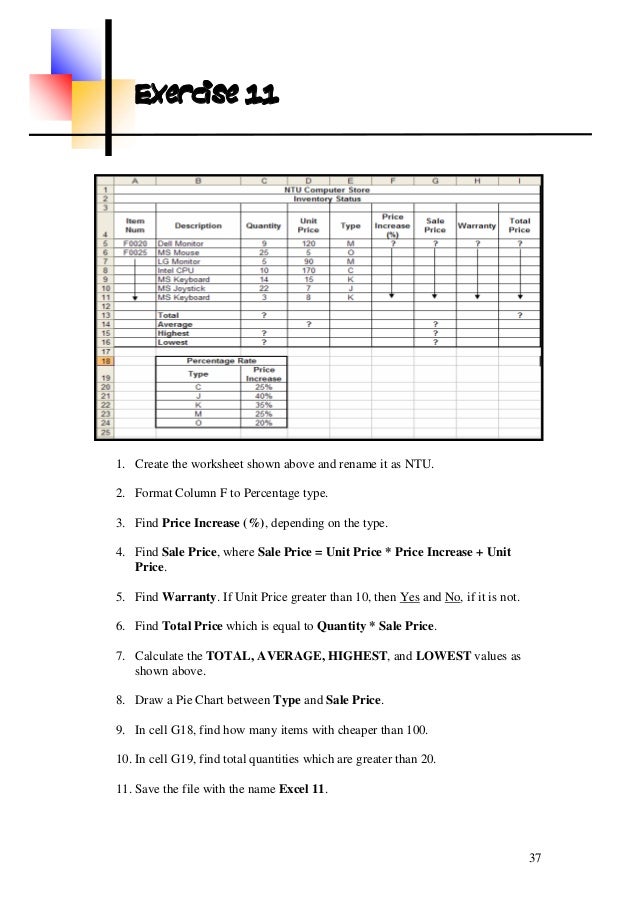 Ms Excel Excersices Ms Excel Excersices