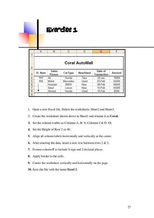 Ms Excel Excersices Ms Excel Excersices