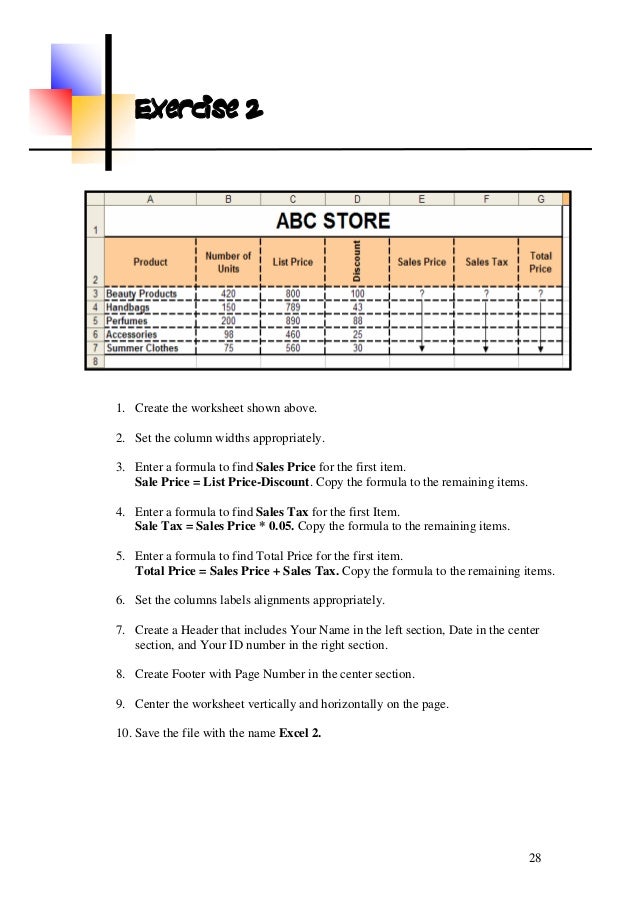 ms excel excersices ms excel exercise