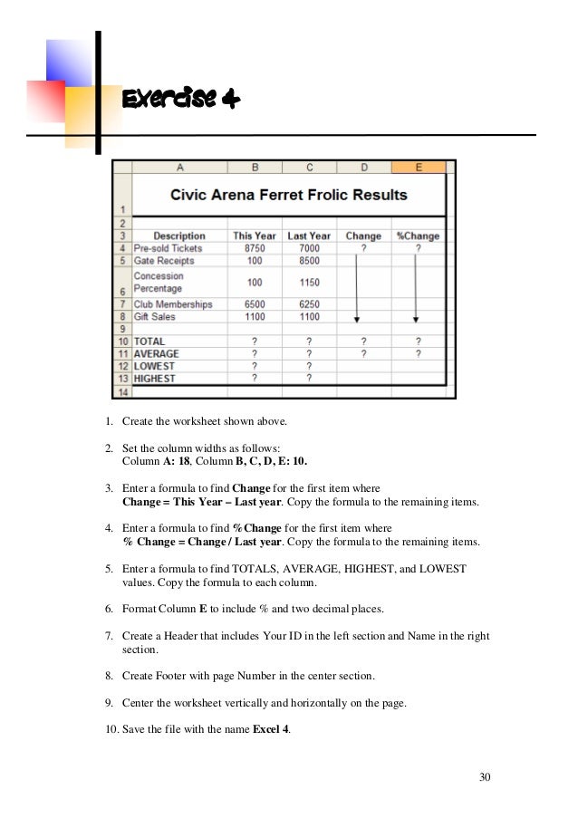 Ms Excel Excersices Ms Excel Excersices
