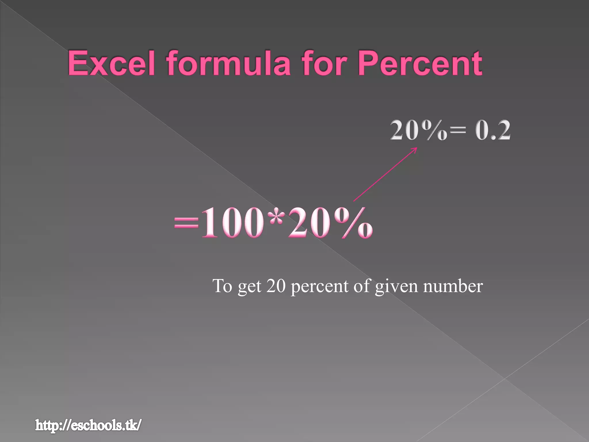 To get 20 percent of given number
 