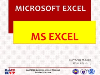 MS EXCEL
Mary Grace M. Cabili
SST-III ,LPNHS 1
1

1/14/2014

 