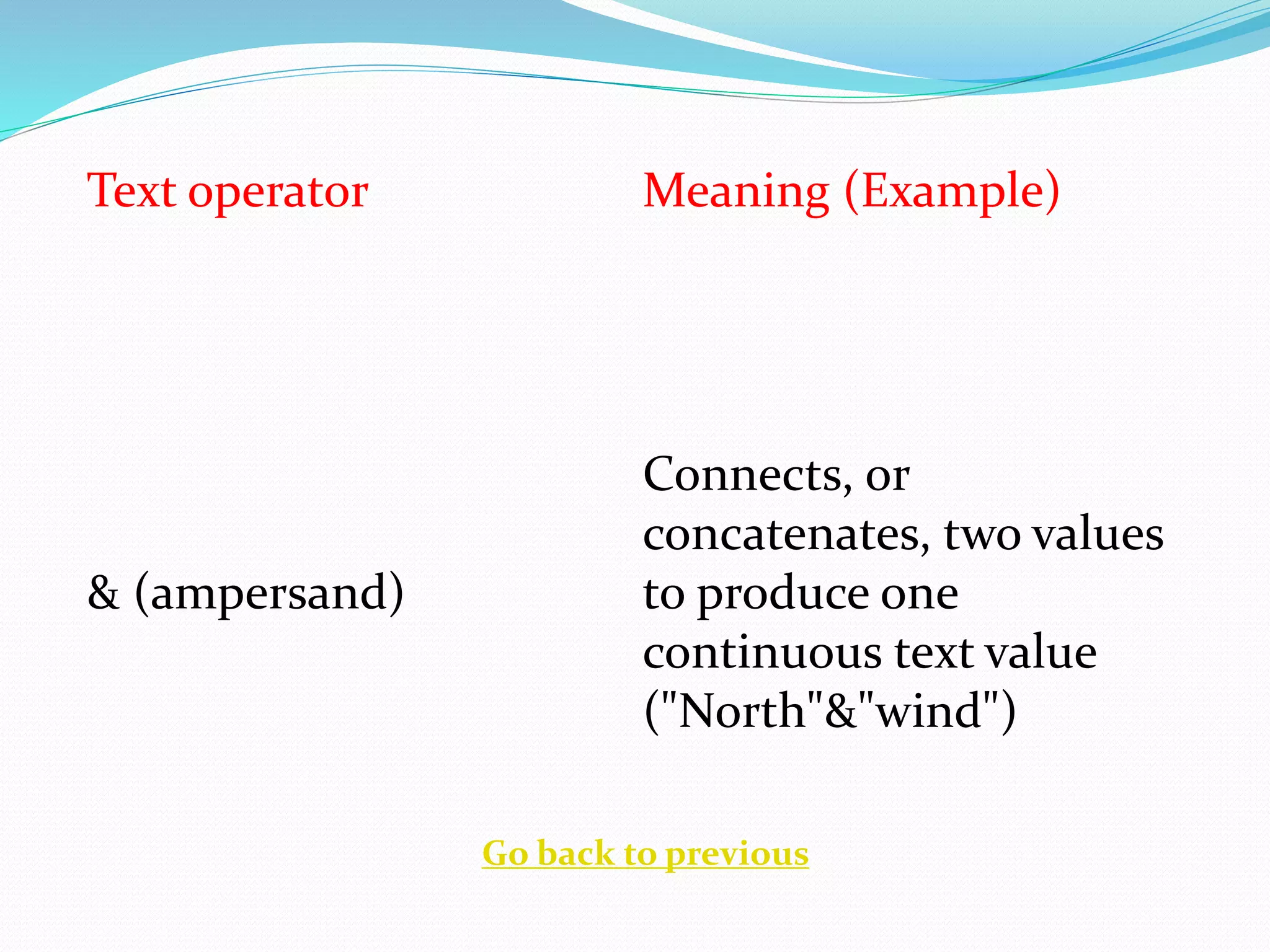 MS Excel: The Four Types of Operator | PPT