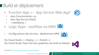 Microsoft experiences’17#experiences17Architectures Serverless dans Azure
* @MikaelKrief : Azure Functions – Prepare for continuous delivery
 