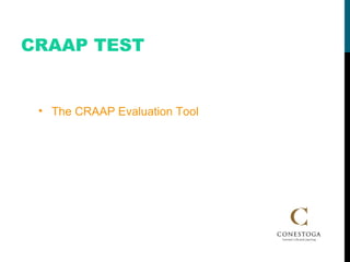 CRAAP TEST The CRAAP Evaluation Tool 