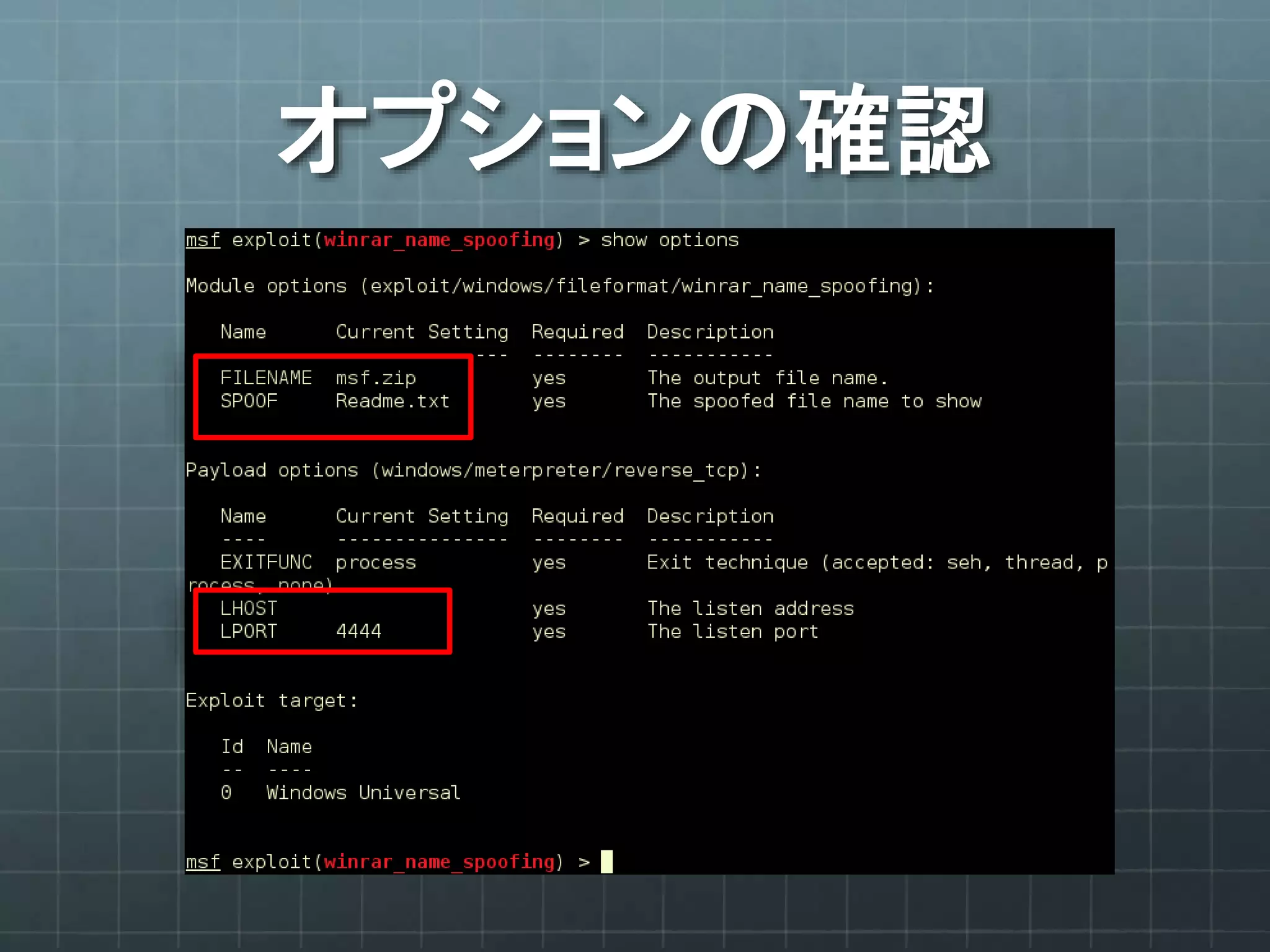 オプションの確認
 