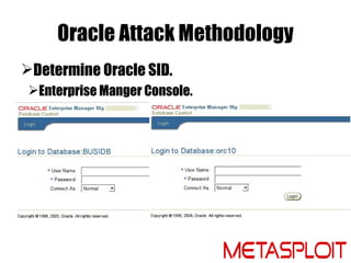 Oracle Attack Methodology
Determine Oracle SID.
 Enterprise Manger Console.
 
