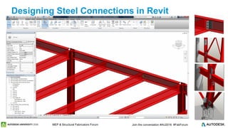 © 2016 Autodesk© 2016 Autodesk Join the conversation #AU2016 #FabForumMEP & Structural Fabricators Forum
Designing Steel Connections in Revit
 