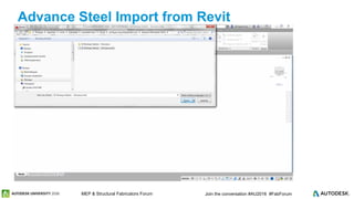 © 2016 Autodesk© 2016 Autodesk Join the conversation #AU2016 #FabForumMEP & Structural Fabricators Forum
Advance Steel Import from Revit
 