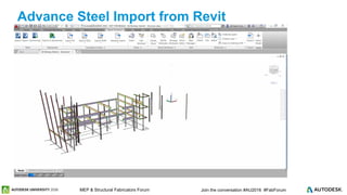 © 2016 Autodesk© 2016 Autodesk Join the conversation #AU2016 #FabForumMEP & Structural Fabricators Forum
Advance Steel Import from Revit
 