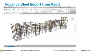 © 2016 Autodesk© 2016 Autodesk Join the conversation #AU2016 #FabForumMEP & Structural Fabricators Forum
Advance Steel Import from Revit
 