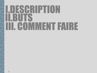3
II.BUTS
III. COMMENT FAIRE
I.DESCRIPTION
 