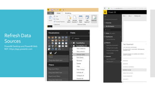 Refresh Data
Sources
PowerBI Desktop and PowerBI Web
REF: https://app.powerbi.com
 