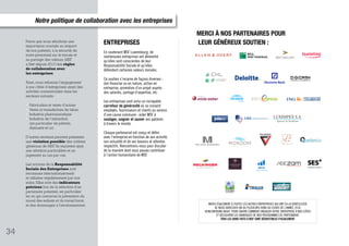 34
Notre politique de collaboration avec les entreprises
ENTREPRISES
En soutenant MSF Luxembourg, de
nombreuses entreprise...
