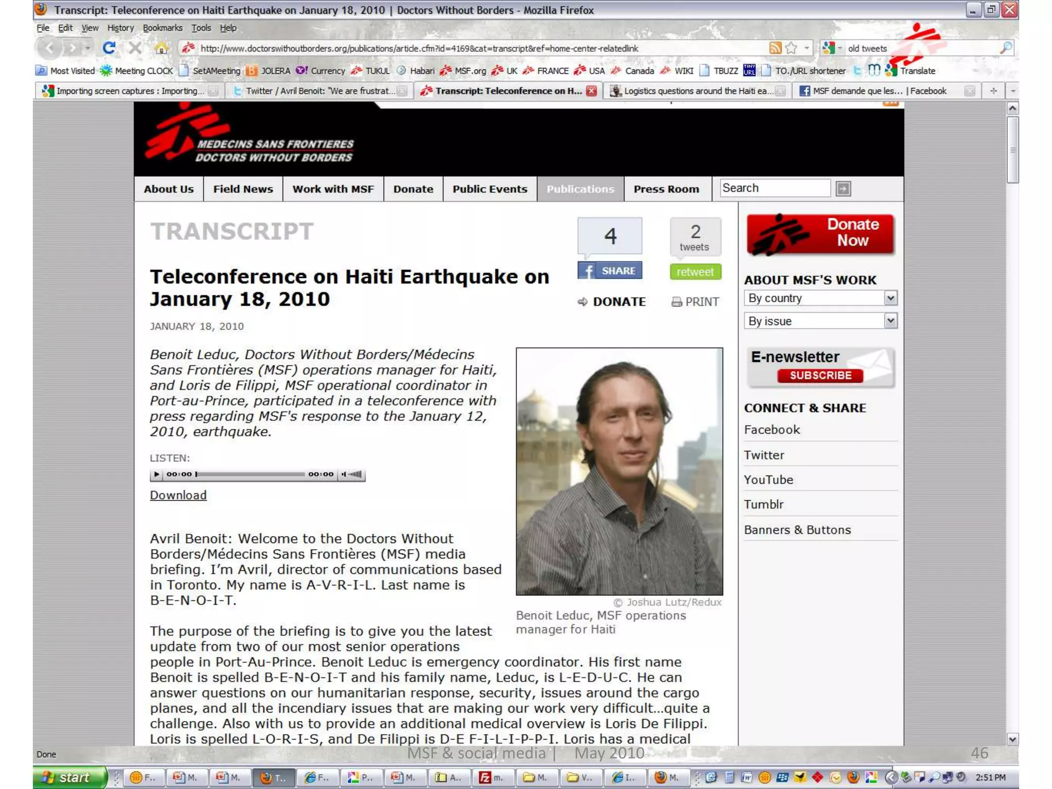 46MSF & social media |    May 2010