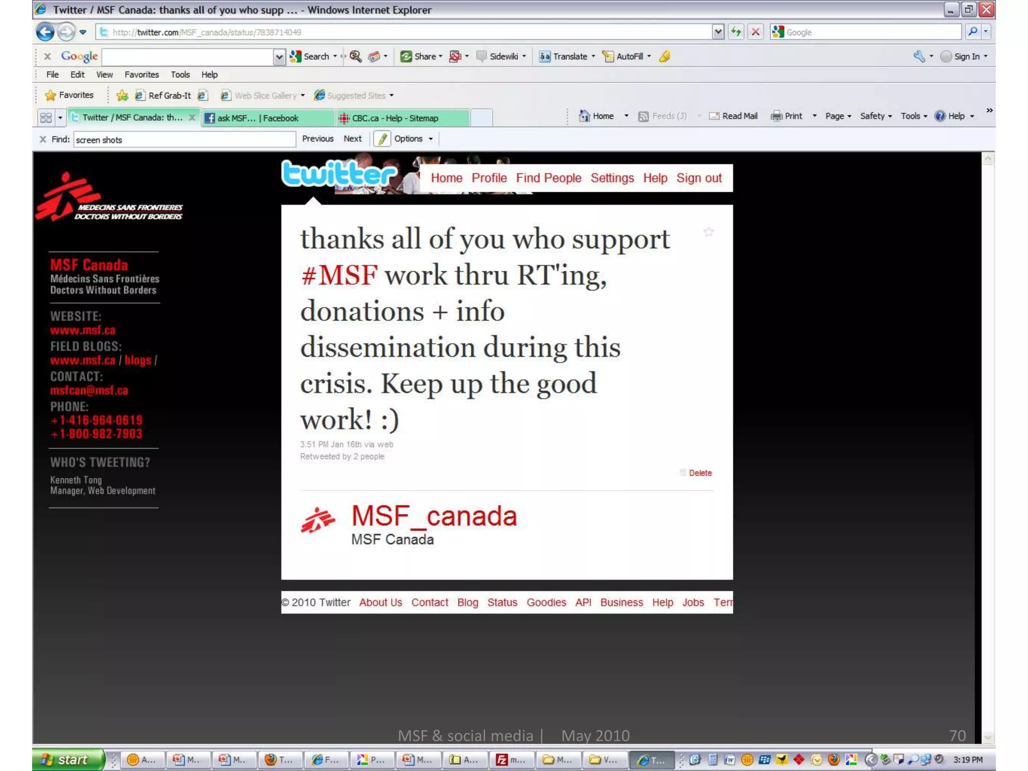 70MSF & social media |    May 2010