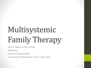 Multisystemic 
Family Therapy 
Jane F. Gilgun, PhD, LICSW 
Professor 
School of Social Work 
University of Minnesota, Twin Cities, USA 
 