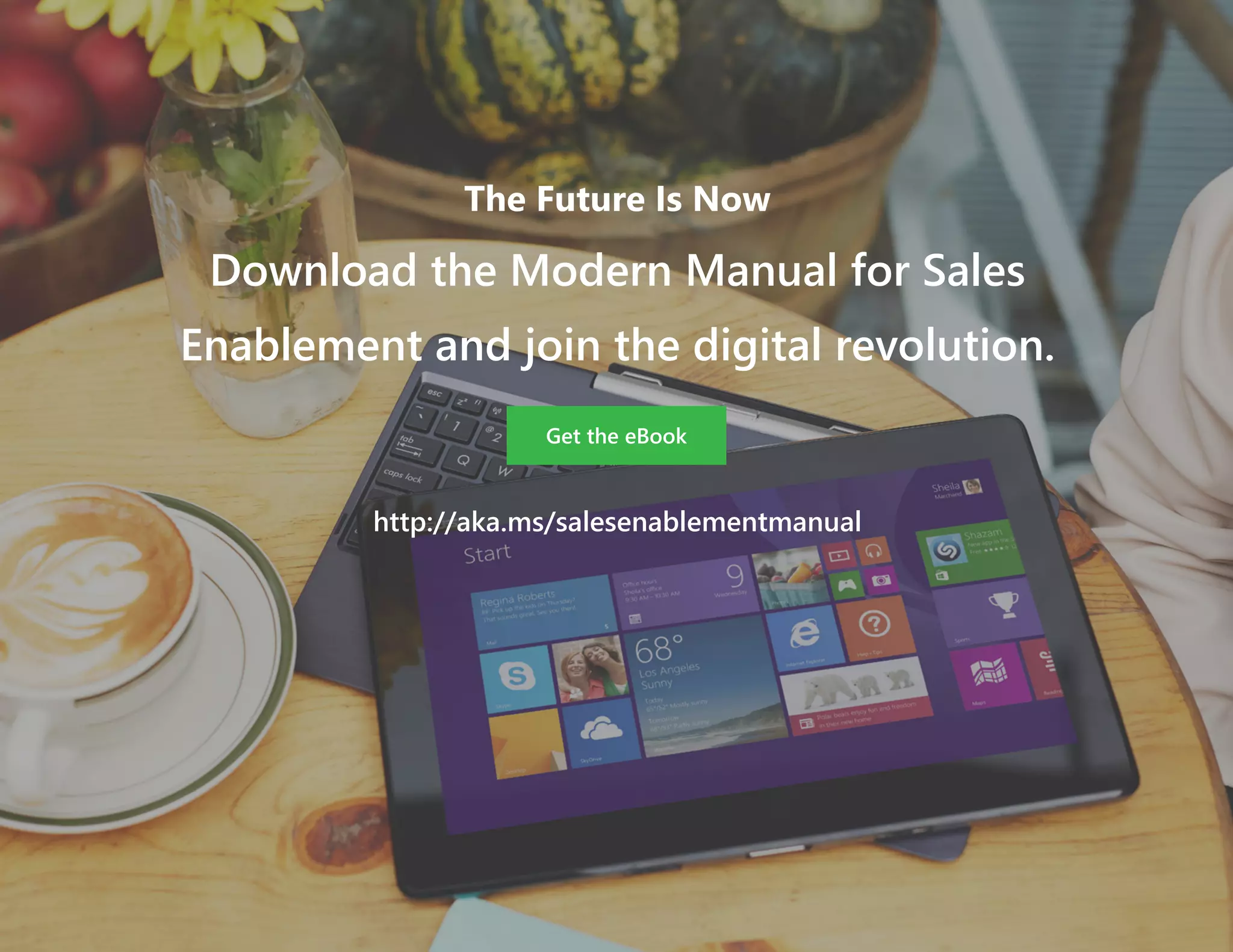 The Future Is Now
Download the Modern Manual for Sales
Enablement and join the digital revolution.
http://aka.ms/salesenablementmanual
Get the eBook
 