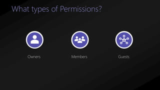 What types of Permissions?
Owners Members Guests
 
