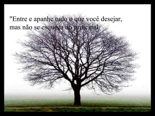 "Entre e apanhe tudo o que você desejar, mas não se esqueça do principal.  