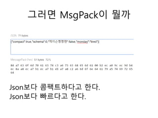 그러면 MsgPack이 뭘까
Json보다 콤팩트하다고 한다.
Json보다 빠르다고 한다.
 