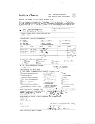 MSHA Form 5023 for Andy Haws