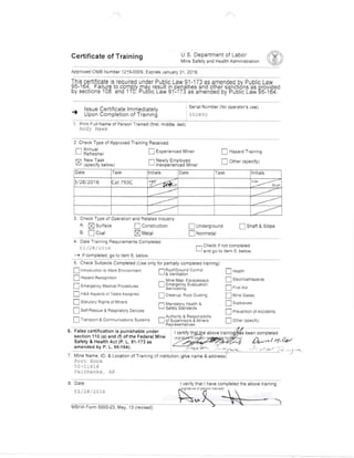 MSHA Form 5023 for Andy Haws