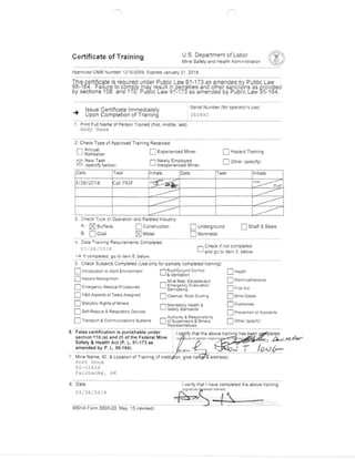 MSHA Form 5023 for Andy Haws
