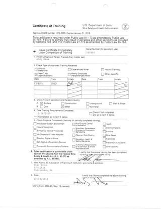 MSHA Form 5023 for Andy Haws
